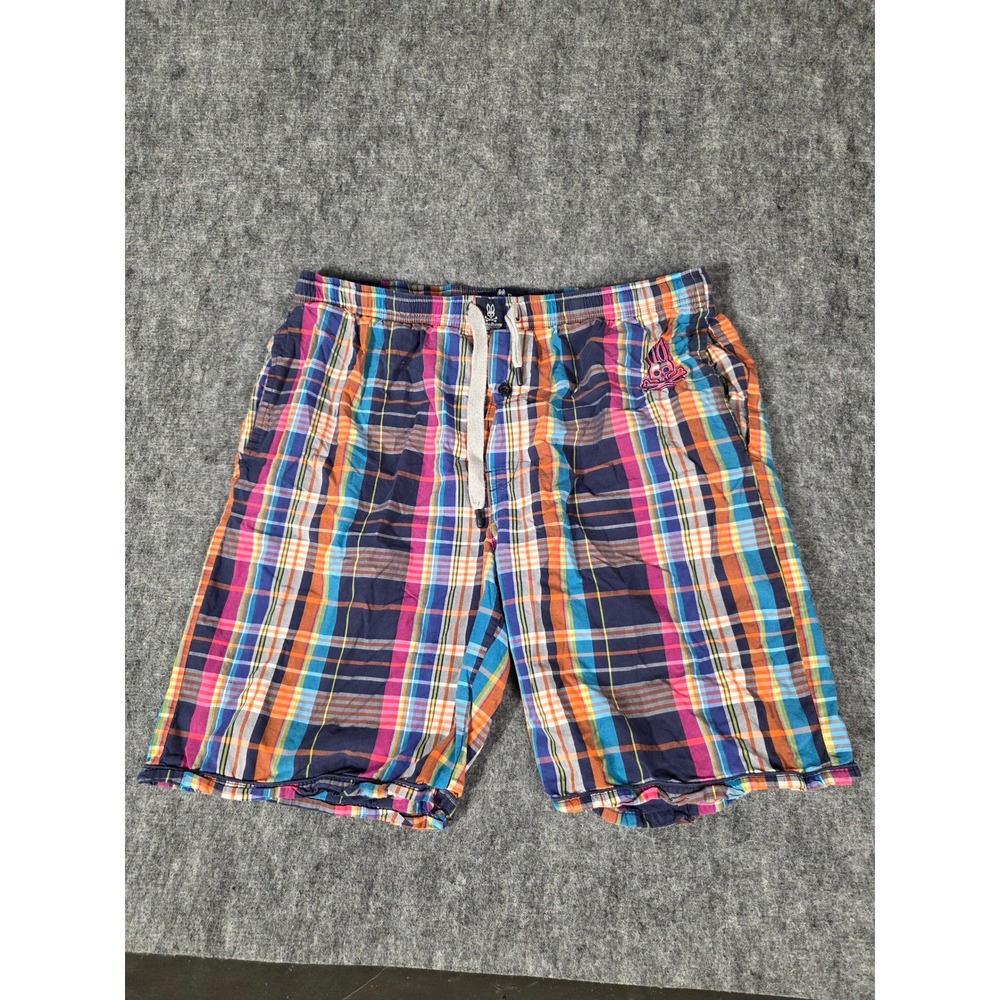 Psycho Bunny Shorts Mens L Plaid Lounge Sleep Pajama Cotton Drawstring Trunk